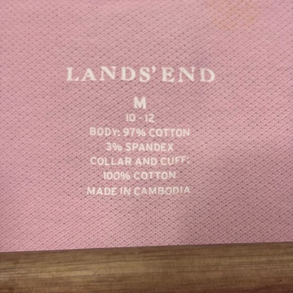 Lands' End Pink Pineapple Polo Shirt M Pima Cotton Tropical Preppy Coastal Chic - Picture 3 of 6